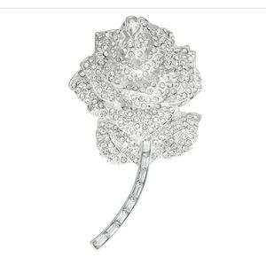 Dana Buchman Silver Tone and Crystal Rose Brooch